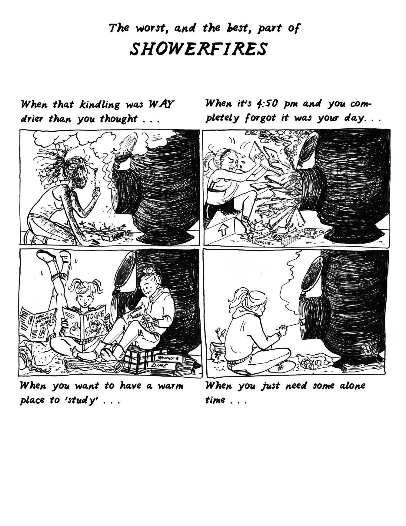 Showerfires comic by Emma Munger '08